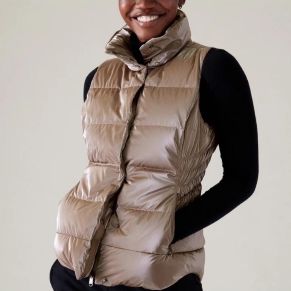 Athleta Downtown Gilet Metallic Pyrite Shine Down Puffer Vest Women's‎ XS